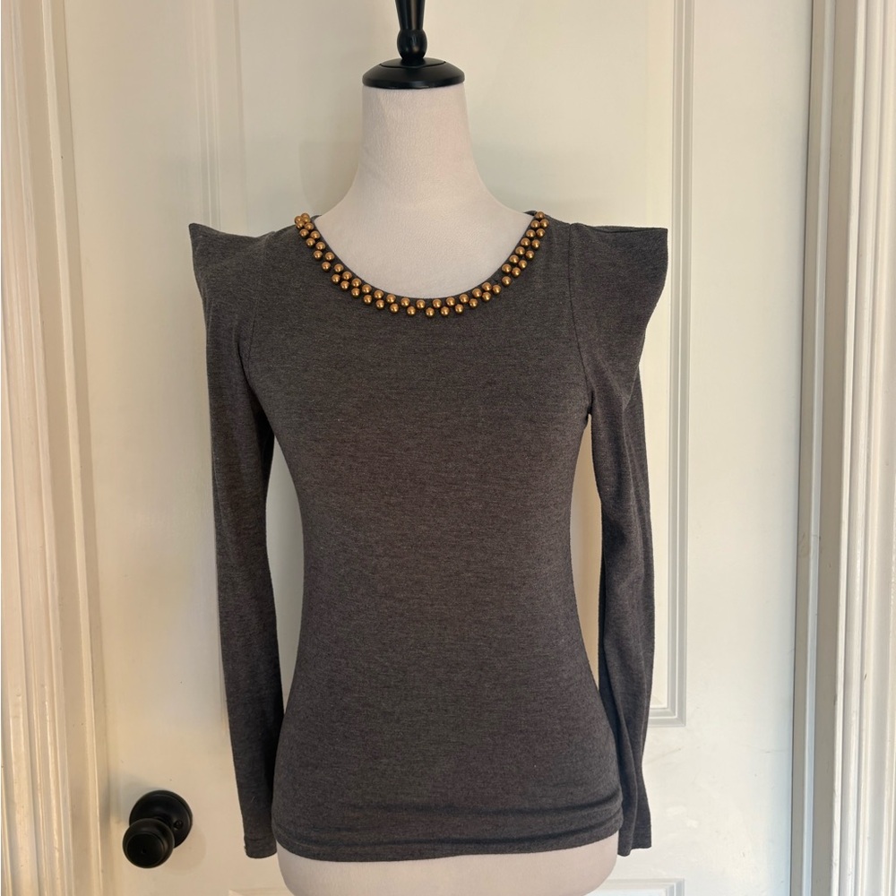Elegant Gray Beaded Women's Top/Y2Kstyle